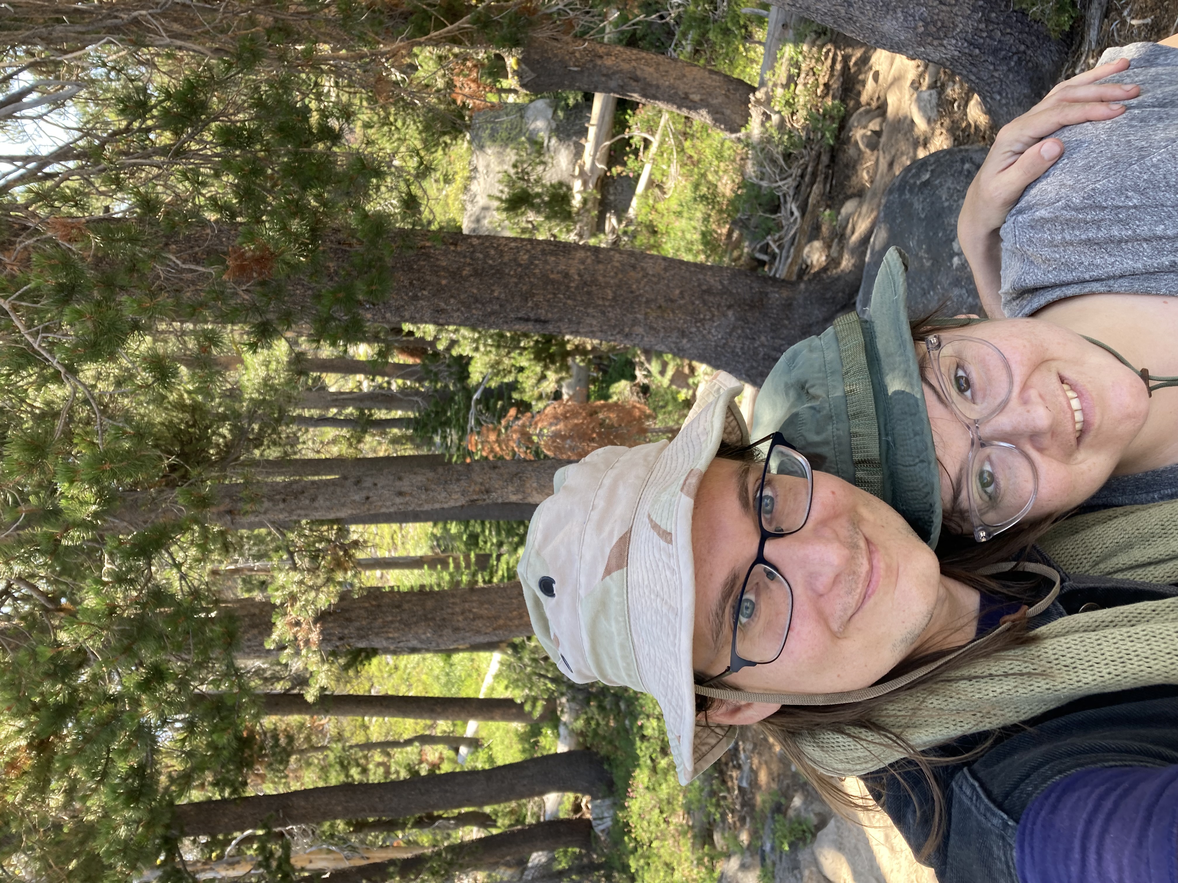 Hiking with her husband.